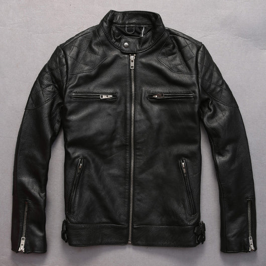 Chaqueta de Cuero con Cuello de Pie Efecto Desgastado para Hombre - Image 8
