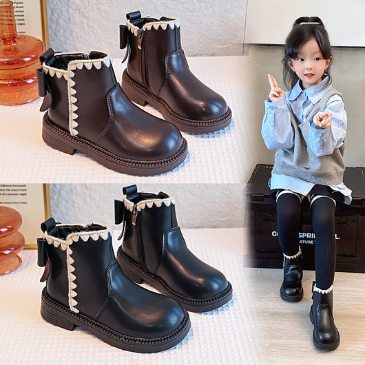 Botas de Cuero para Niñas con Forro de Terciopelo y Suela Flexible