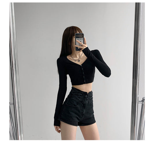 Short Denim Cintura Alta Tejido Cruzado Control de Abdomen para Mujer - Image 18