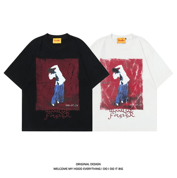 Playera Retro Americana con Estampado de Pintura al Óleo