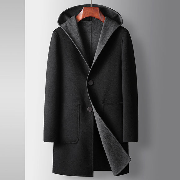Abrigo de Lana Reversible para Hombre con Capucha
