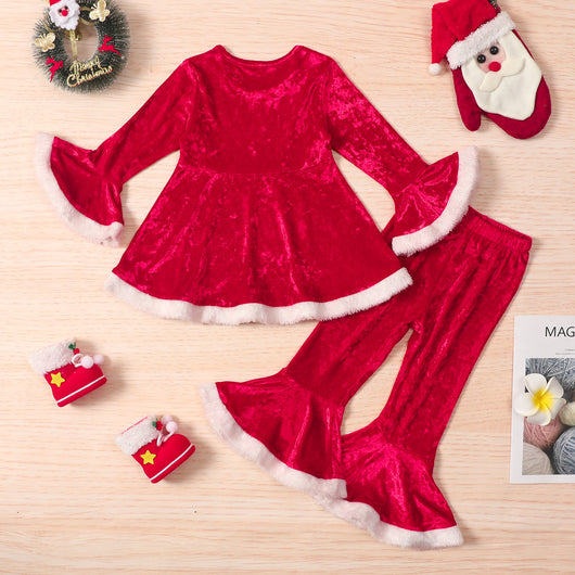 Conjunto de 2 Piezas: Pantalones Acampanados Borde Crudo Invierno Navidad Colores Sólidos - Image 7