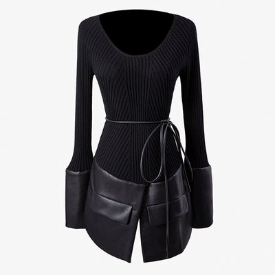Suéter de Cuero con Costuras en Contraste para Mujer - Image 5