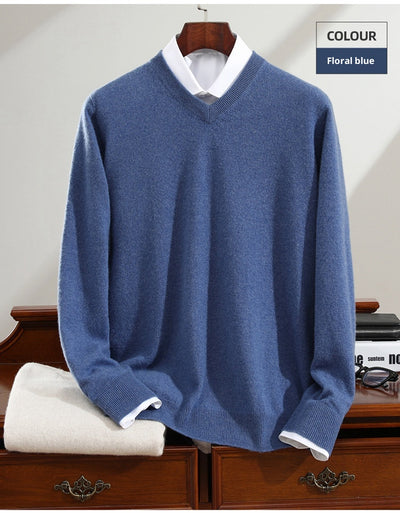 Suéter de Cashmira Puro para Hombre - Cuello V Manga Larga - Image 26