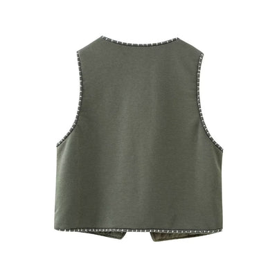 Chaleco Acolchado de Algodón con Bordado Retro Hueco - Image 25