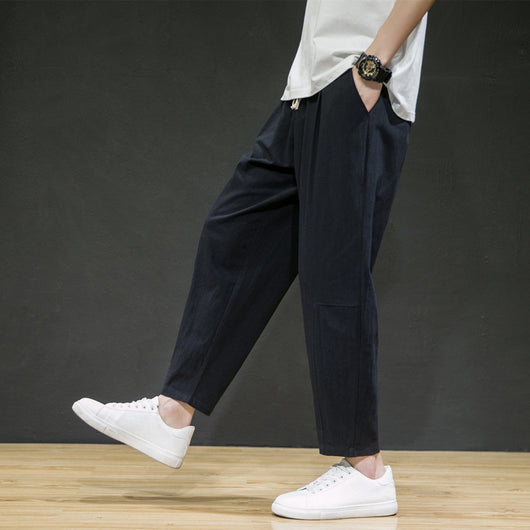 Pantalones Cropped Rectos de Algodón y Lino para Hombre - Image 4
