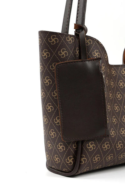 Bolso de Cuero Sintético Monogram Brown con Cartera y Neceser Incluido - Image 3