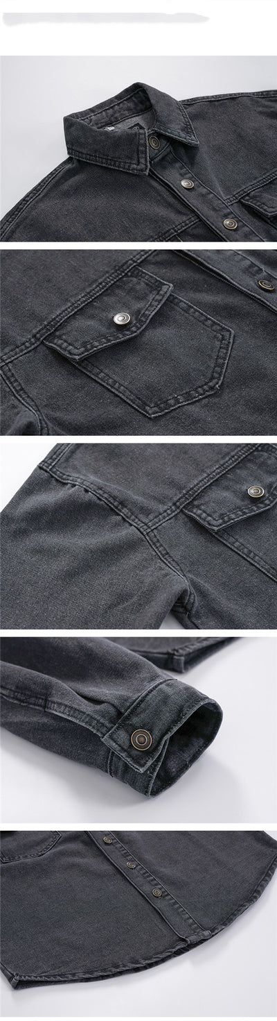 Chaqueta Camisa Denim Lavado Oversize para Hombre - Estilo Otoño - Image 12