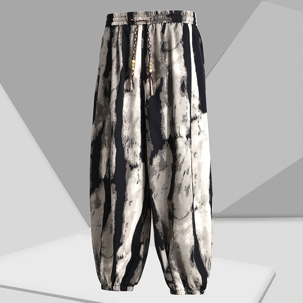 Pantalones Slim Fit de Seda Helada Estilo Chino con Estampado de Letras Nacionales