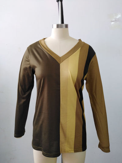 Playera de Cuello V a Rayas con Estampado y Mangas Largas - Image 8