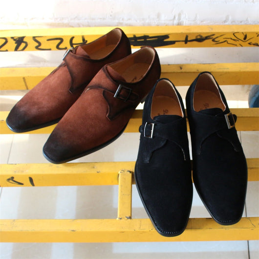 Zapatos de Cuero Ante Marrón Hechos a Mano para Hombre - Estilo Business Casual Clásico