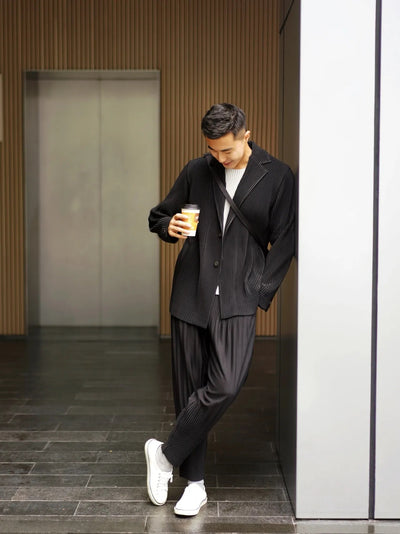 Blazer Plisado de Manga Larga para Hombre Sanzhai - Image 12
