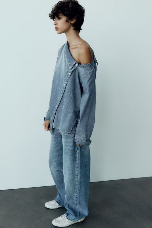 Camisa Denim Asimétrica Casual para Mujer - Image 4