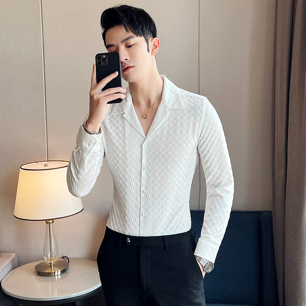Camisa Casual de Manga Larga con Cuello Cubano