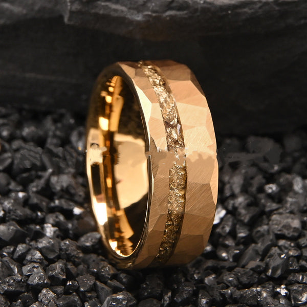 Anillo de Tungsteno con Incrustación de Oro Laminado - Estilo Europeo Moderno