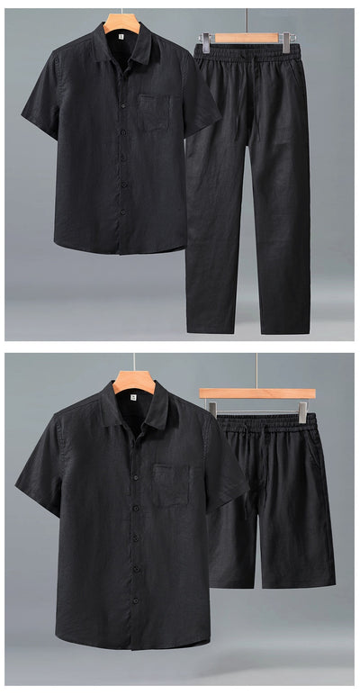 Camisa de Lino Manga Corta para Hombre - Traje Ejecutivo - Image 22