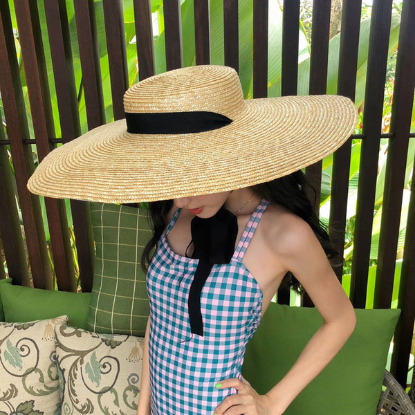 Sombrero de Paja Oversized con Cordones - Estilo Vintage Retro