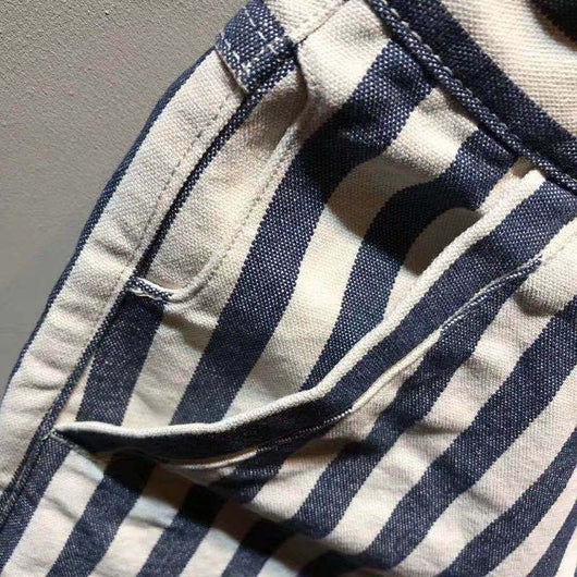 Pantalones de Trabajo Retro a Rayas Azul Marino y Blanco de Cinco Bolsillos - Image 6
