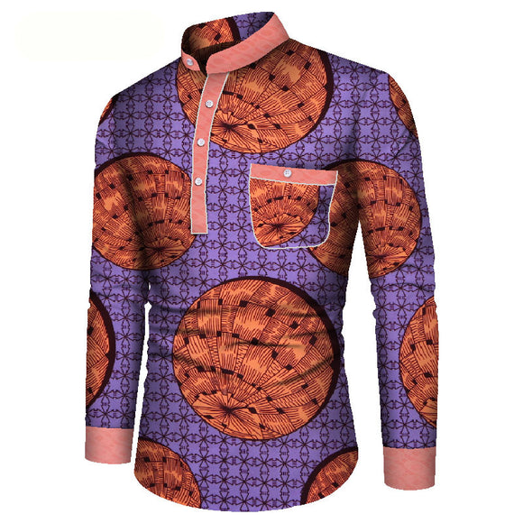 Camisa Casual Estampada Africana de Manga Larga para Hombre