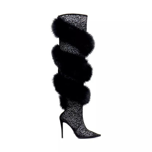 Botas Stiletto de Punta Fina con Ribete de Lana - Image 9