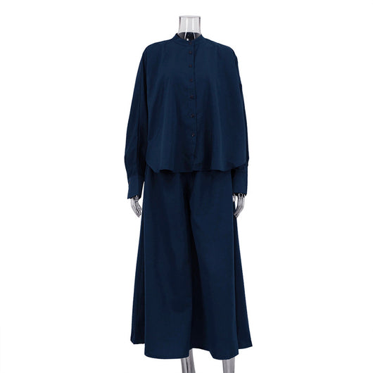 Conjunto de Dos Piezas: Camisa Suelta con Cuello Mao y Pantalón Ancho - Image 5