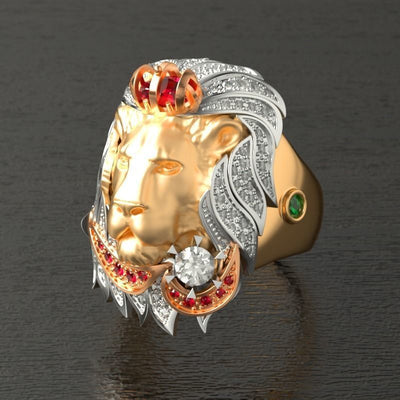 Anillo de Hombre León Rey Piedras Preciosas Personalizado de Lujo - Image 4