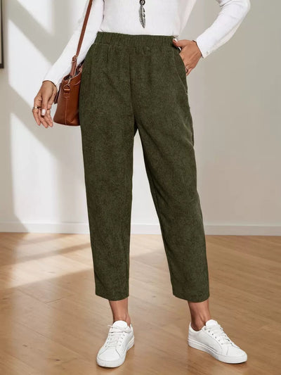 Pantalones Rectos de Cintura Alta con Bolsillos en Pana - Image 11