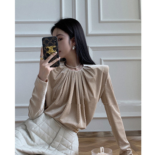 Blusa Pullover con Hombreras de Terciopelo Temperament para Mujer