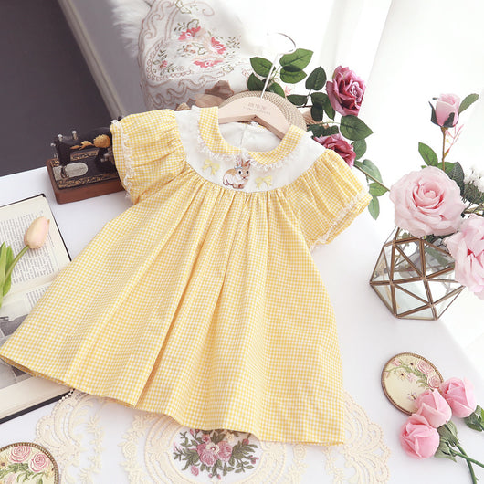 Vestido Infantil Cuadros Amarillo con Bordado Retro - Image 4
