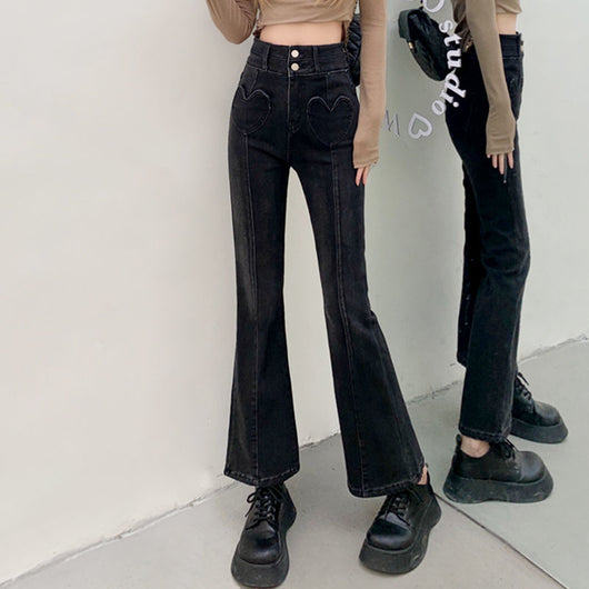 Pantalones Slim Microacampanados de Cintura Alta Hot Girl Love