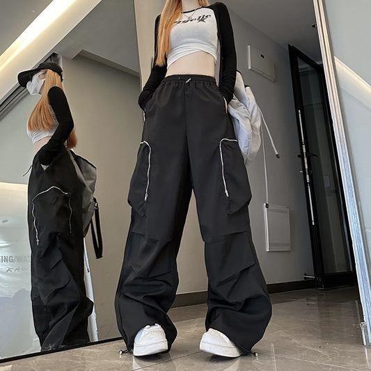 Pantalón Recto Suelto Negro para Trabajo y Casual