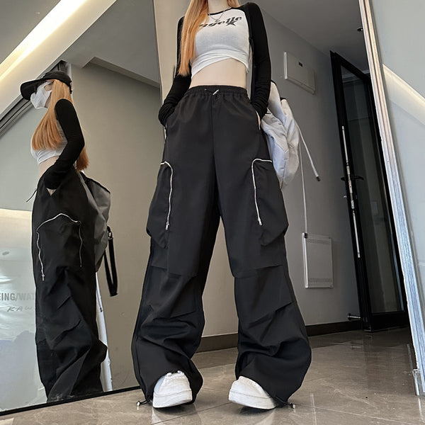Pantalón Recto Suelto Negro para Trabajo y Casual