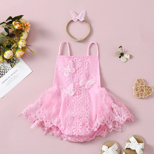 Vestido Princesa Niña con Encaje de Mariposas y Diadema - Image 9