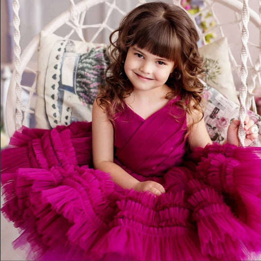 Vestido Infantil de Tul Jacquard con Pompones para Presentaciones - Image 14