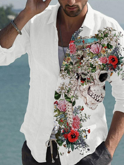 Camisa de Lino Bambú Estampada con Detalles a Tono para Hombre - Image 31