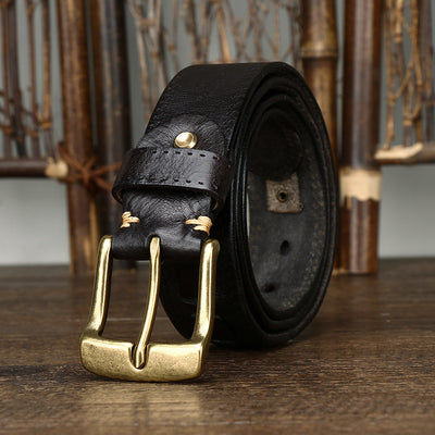 Cinturón Retro para Hombre en Cuero Genuino con Hebilla de Bronce - Image 13