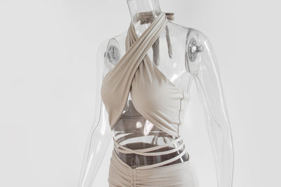 Vestido Dos Piezas Halter con Encaje y Volantes Anudado Espalda Descubierta - Image 19