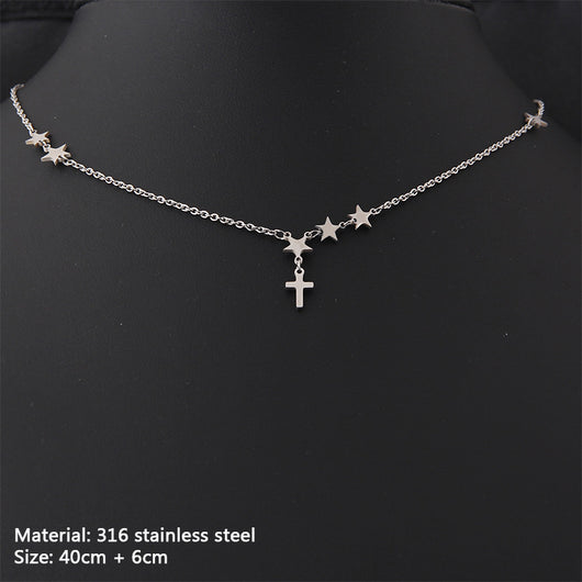 Collar de Cadena Clavícula con Cruz y Perlas Dorado - Image 9