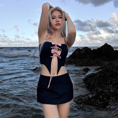 Conjunto Sexy de Falda y Top Halter con Detalle de Moño y Tiras Cruzadas - Image 8