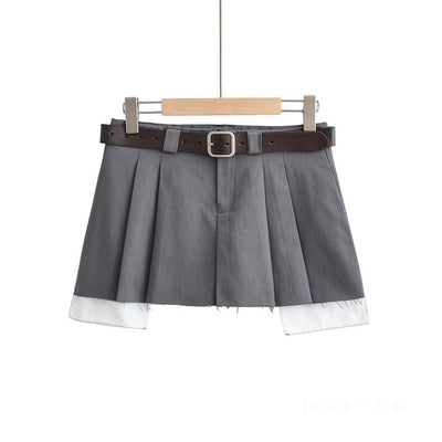 Falda Plisada Estilo Workwear Cintura Baja Efecto Dos Piezas - Image 6