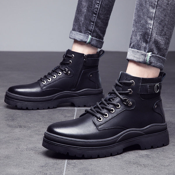 Zapatos Casuales Plover Otoño Invierno Punta Redonda Cuero Negro con Detalles