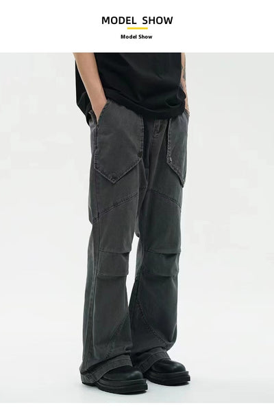 Pantalones Sueltos Efecto Lavado Negro con Bolsillos Grandes y Bota Acampanada - Image 10