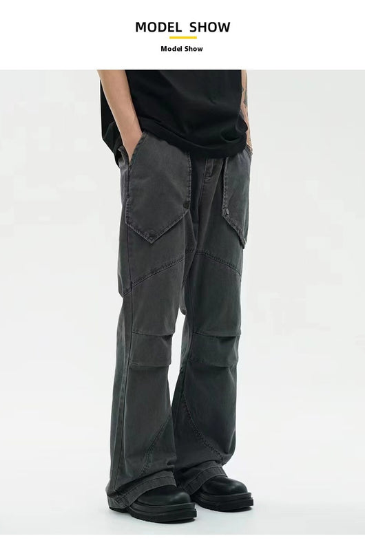 Pantalones Sueltos Efecto Lavado Negro con Bolsillos Grandes y Bota Acampanada - Image 10
