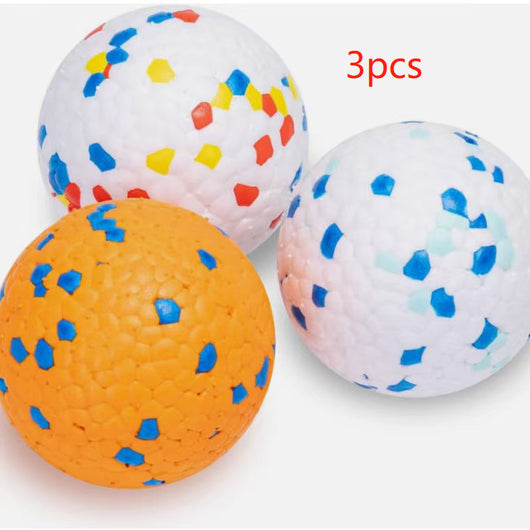 White pet ball dog toy with a textured surface, featuring scattered red, blue, and yellow hexagonal shapes. - Image 21
