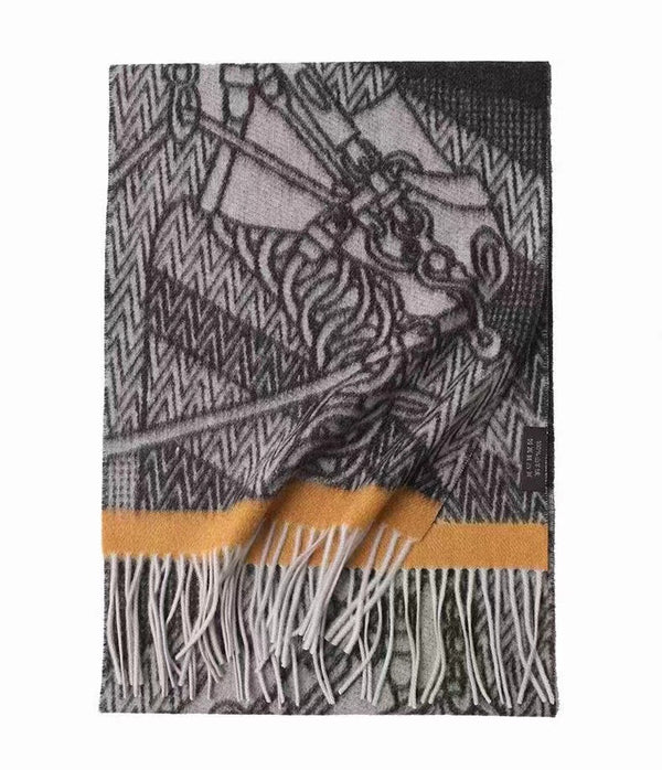Bufanda de Cachemira con Patrón Jacquard y Borlas Vintage