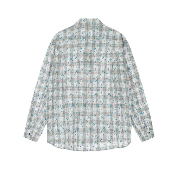 Camisa Suelta Estampado Floral y Cuadros para Hombre