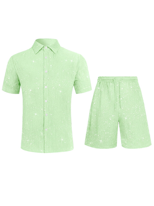 Conjunto de Camisa Brillante y Pantalón Corto para Hombre - Image 30