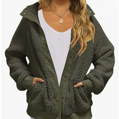 Cardigan de Polar Grueso con Bolsillos para Mujer - Abrigo Cálido de Color Puro - Image 8