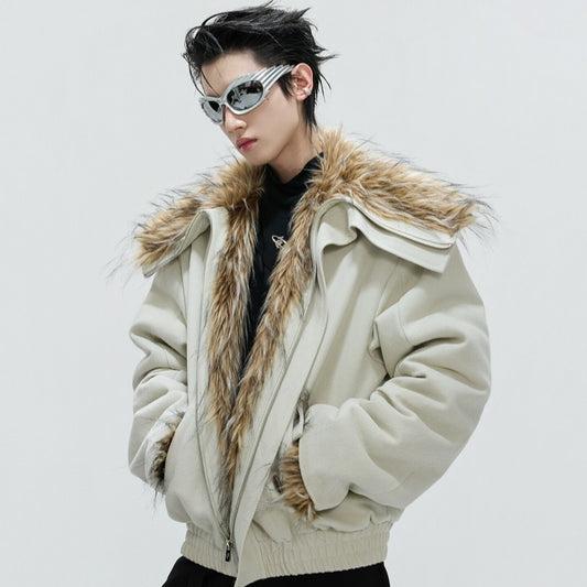 Chaqueta de Lana con Forro Polar Gruesa para Hombre - Cuello Solapa Grande