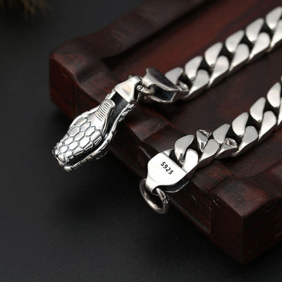 Pulsera de Plata Tailandesa con Cierre de Cabeza de Serpiente - Diseño Ligero - Image 4